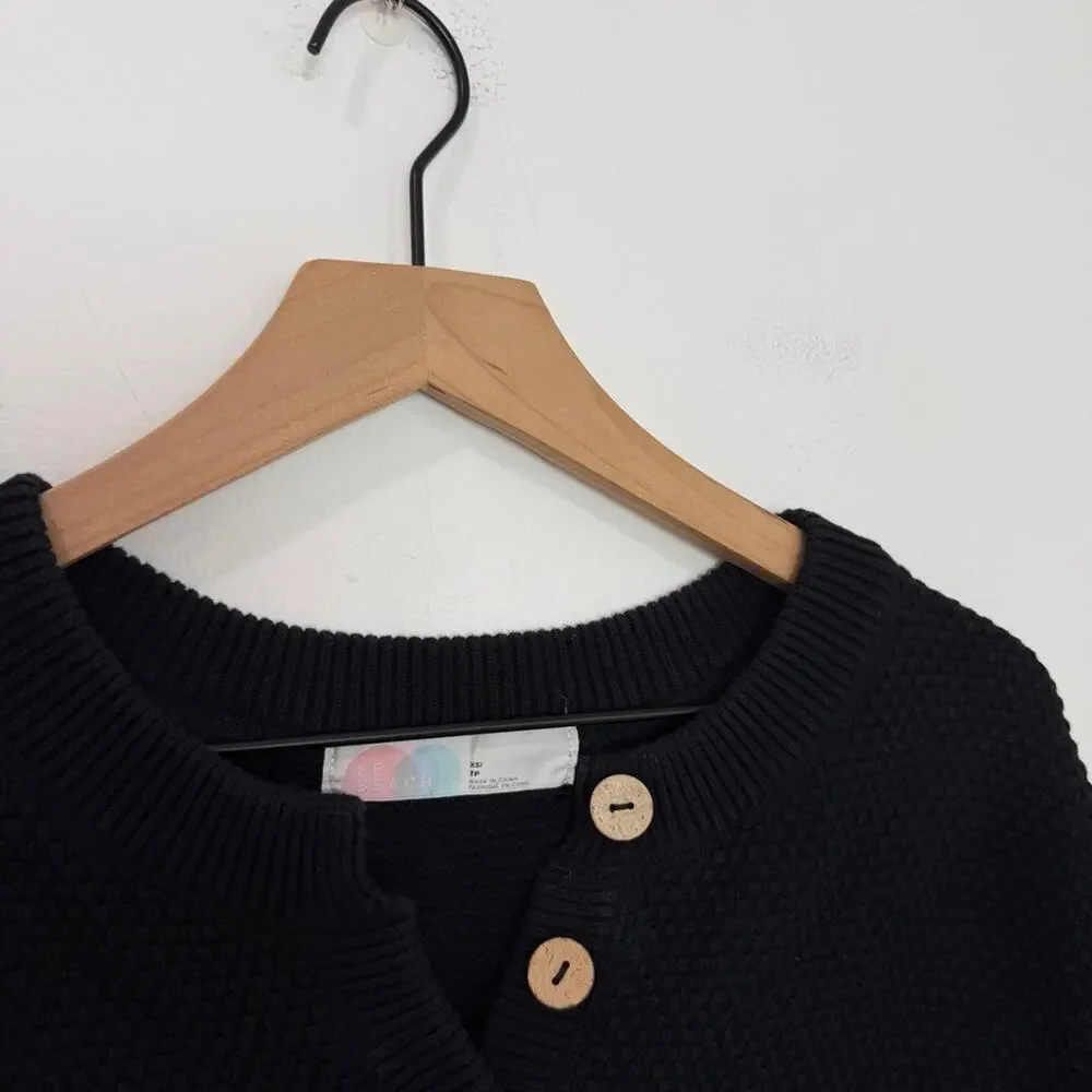 Free People Black Hailee Sweater Wooden Buttons Loungewear Size XS